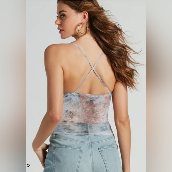 Sunset Dream Scroll Print Mesh Corset Top - Picture 4 of 7